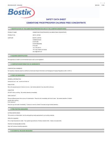 safety data sheet cementone frostproofer chloride free concentrate