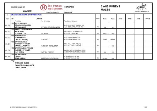 Horaires individuels du 19 (pdf) - France Dressage