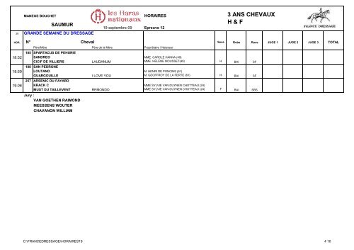 Horaires individuels du 19 (pdf) - France Dressage