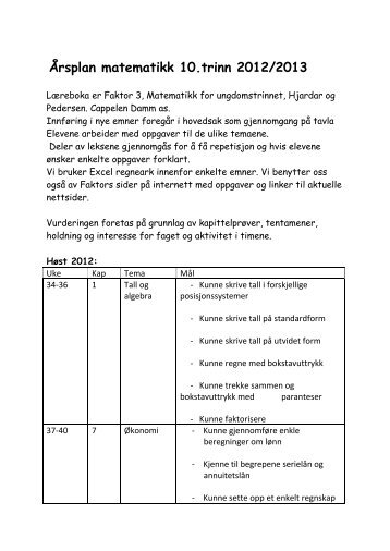 Årsplan matematikk 10.trinn 2012/2013 - Frosta kommune
