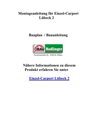 Montageanleitung für Einzel-Carport Lübeck 2 ... - Gartenhauspark