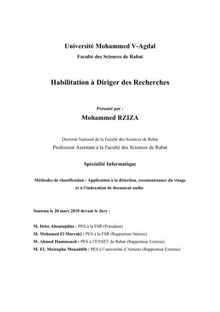 Mohammed RZIZA - Faculté des Sciences Rabat