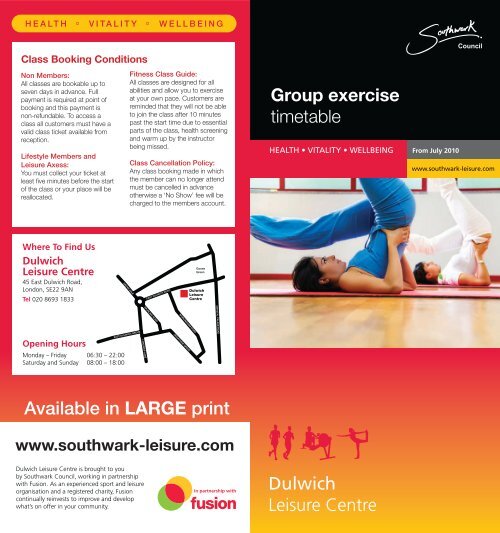 Group exercise timetable Available in LARGE print - Fusion Lifestyle