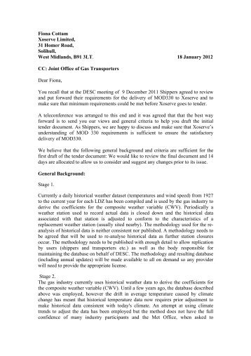 18 January 2012 Letter from Shippers to Xoserve - Joint Office of ...