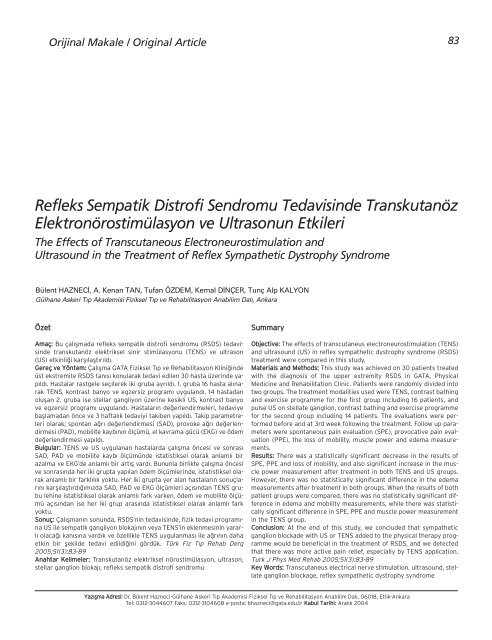 Refleks Sempatik Distrofi Sendromu Tedavisinde ... - FTR Dergisi