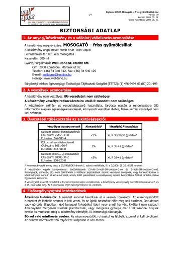 Biztonsági adatlap - Well Done mosogatószer (pdf) - Sanitech