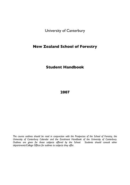 University of Canterbury New Zealand School of Forestry Student ...