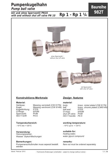 Datenblatt Pumpenkugelhahn 982T - G. Bee