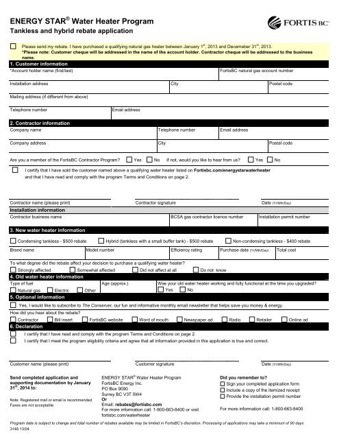 Fortis Rebate Form Furnace