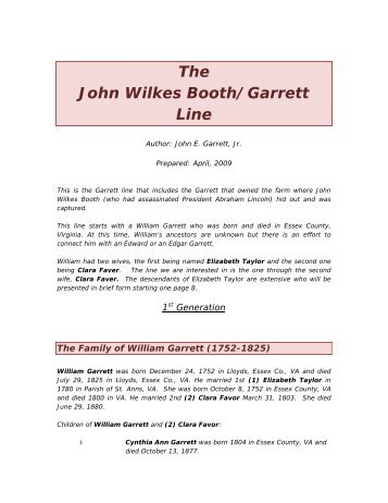 The John Wilkes Booth/Garrett Line - Garrett Family Genealogy