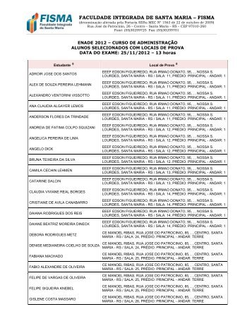 estudantes selecionados – enade/2012 - FISMA