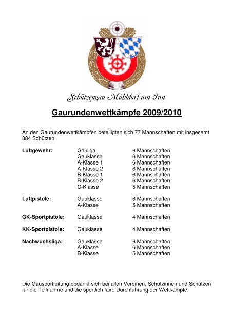 Gaurundenwettkämpfe 2009/2010 - Schützengaues Mühldorf/Inn