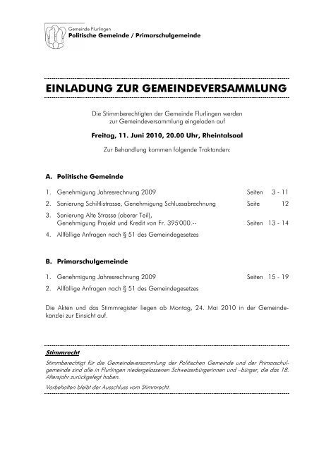 einladung zur gemeindeversammlung - Gemeinde Flurlingen