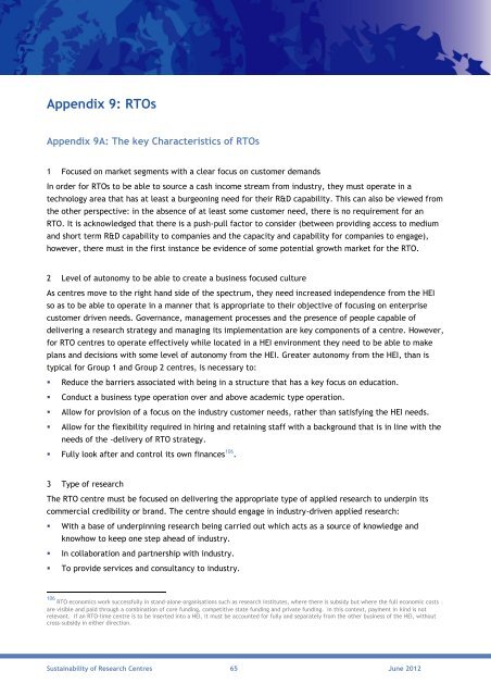 Sustainability of Research Centres - Advisory Science Council