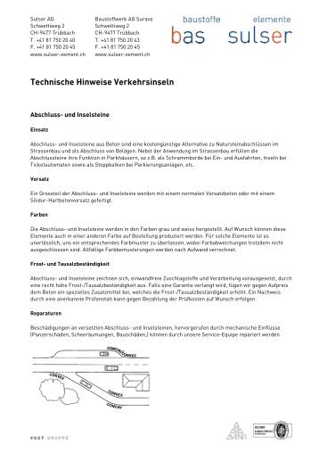 Technische Hinweise Verkehrsinseln