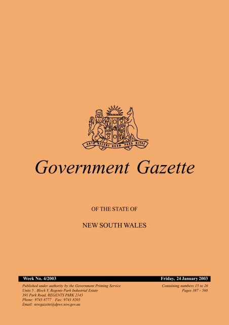 Gov Gaz Week 6 Colour Indd Government Gazette Nsw