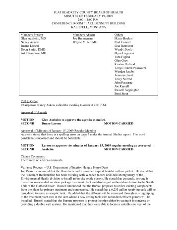 Board of Health Minutes for February 2009(pdf) - Flathead County ...