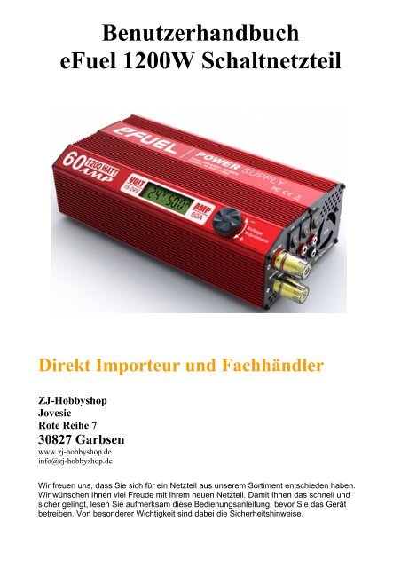 Benutzerhandbuch eFuel 1200W Schaltnetzteil