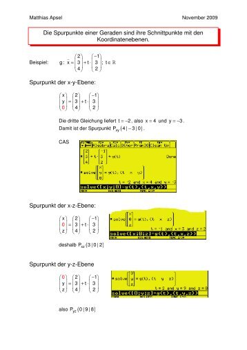 Spurpunkt der x-y-Ebene: Spurpunkt der x-z-Ebene  ... - Matthias Apsel