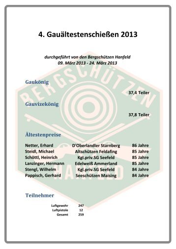 4. Gauältestenschießen 2013 - im Gau Starnberg!