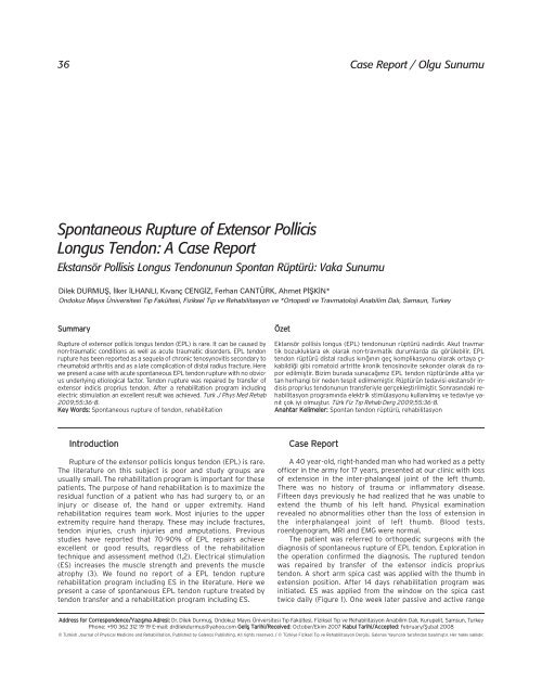 Spontaneous Rupture of Extensor Pollicis Longus ... - FTR Dergisi