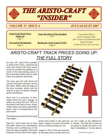 THE ARISTO-CRAFT "INSIDER" - G Scale News