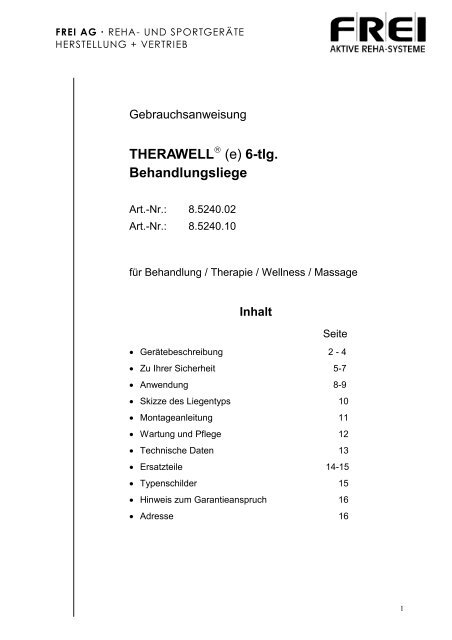 THERAWELL (e) 6-tlg. Behandlungsliege - Frei AG