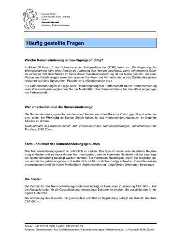 Merkblatt Namensänderungen - Gemeindeamt - Kanton Zürich