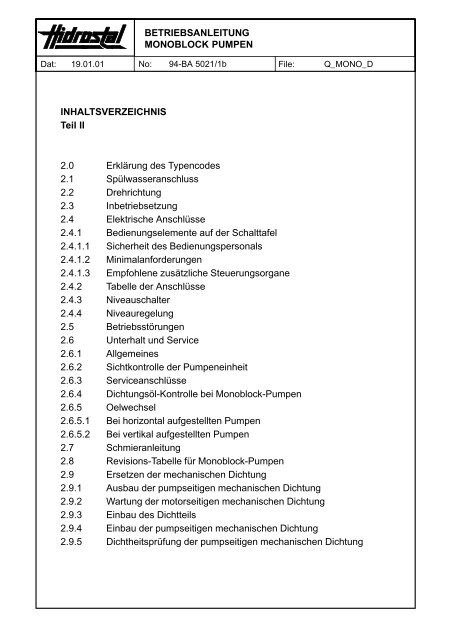 BETRIEBSANLEITUNG MONOBLOCK PUMPEN ...