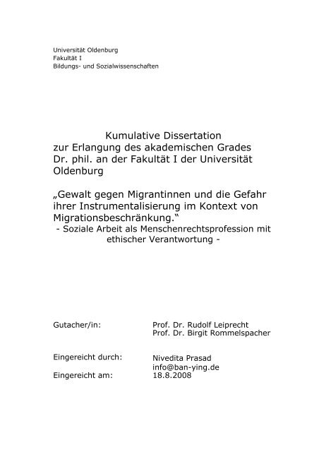 Kumulative Dissertation zur Erlangung des akademischen Grades ...