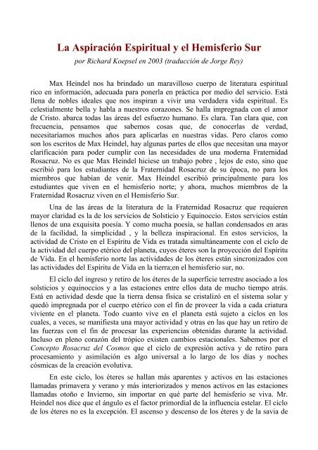 La Aspiración Espiritual y el Hemisferio Sur - Fraternidad Rosacruz ...