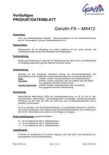 Ganzlin FA – MA412 - Ganzlin Beschichtungspulver GmbH