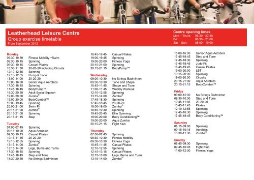 Group exercise timetable Leatherhead Leisure ... - Fusion Lifestyle