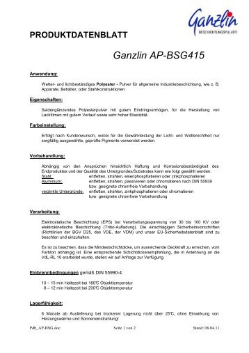 PRODUKTDATENBLATT Ganzlin AP-BSG415