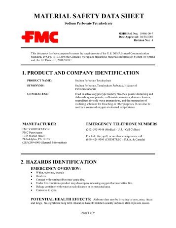 Sodium Perborate Tetrahydrate - FMC Corporation