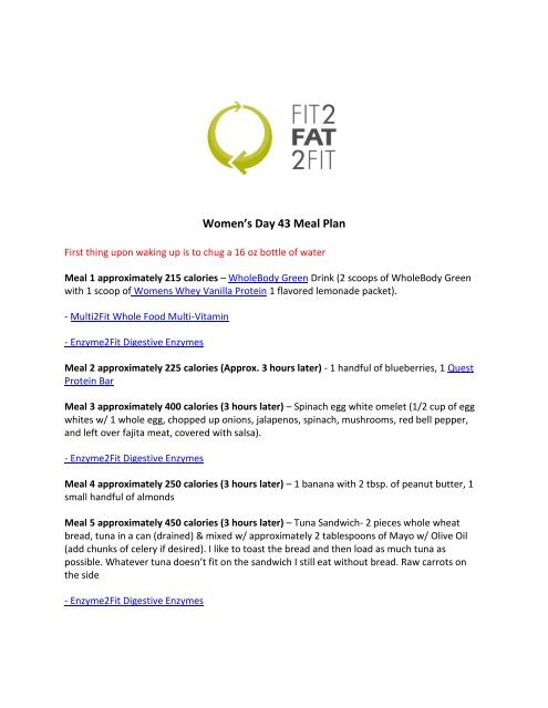 Women S Day 43 Meal Plan Fit2fat2fit