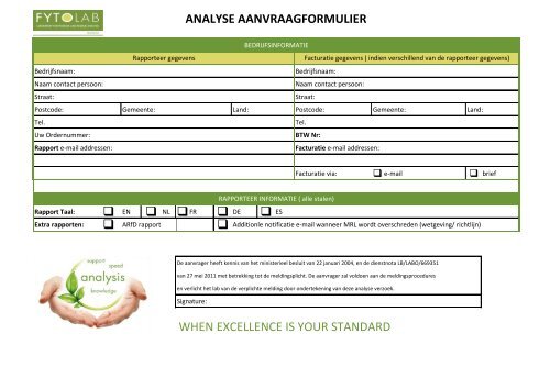 Een analyse aanvraag formulier - Fytolab