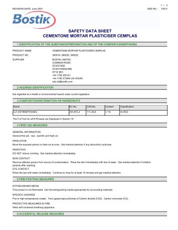 safety data sheet cementone mortar plasticiser cemplas