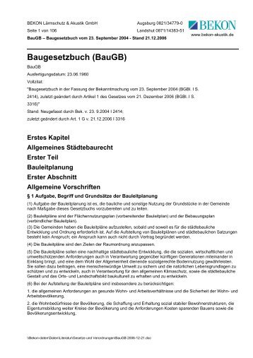 Baugesetzbuch (Baugb) - Bekon Lärmschutz & Akustik Gmbh