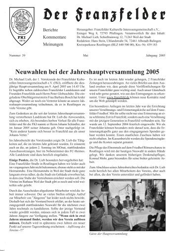 Ausgabe 39 hier herunterladen - Die Franzfelder