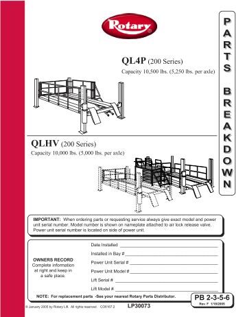 rotary lift parts diagram sm14 manual