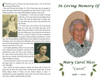 Mary Carol Hess - Fratzke & Jensen Funeral Home