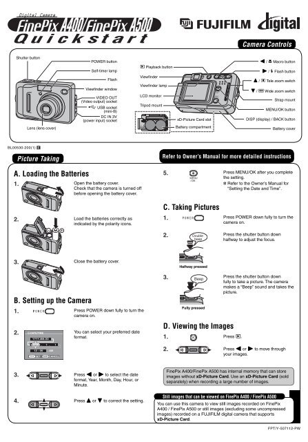 Microbe Industrieel parachute FinePix A400/FinePix A500 Manual - Fujifilm USA