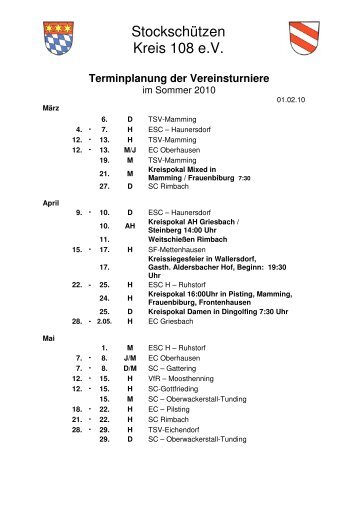 Terminplanung der Vereinsturniere - Stockschützen - TSV ...