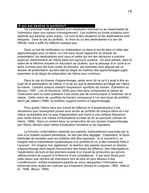 Le portfolio ou dossier d'apprentissage - Faculté des sciences de l ...