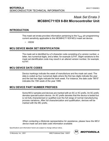 Mask Set Errata 3 MC68HC711E9 8-Bit Microcontroller ... - Freescale