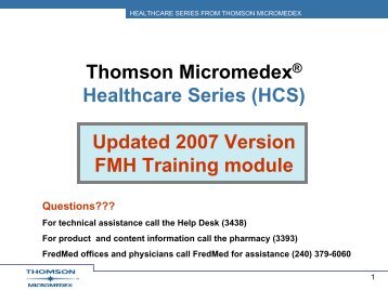 Thomson Micromedex® Healthcare Series (HCS) Updated 2007 ...