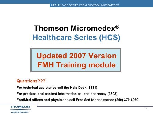 Thomson Micromedex® Healthcare Series (HCS) Updated 2007 ...