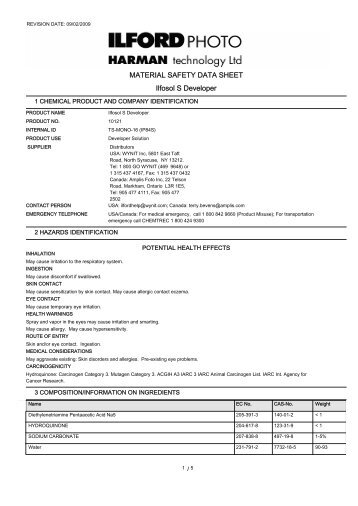 MATERIAL SAFETY DATA SHEET Ilfosol S Developer - Freestyle ...