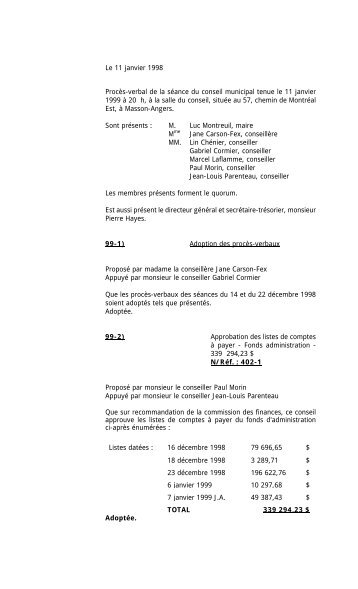 Le 11 janvier 1998 Procès-verbal de la séance ... - Ville de Gatineau